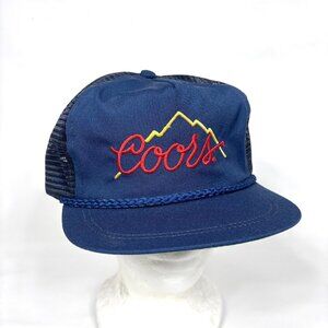 VTG Coors Brewery Beer Blue Mesh Back Rope Accent Strapback Golf Trucker Cap Hat